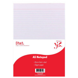 Stat Notepad A5 7mm Ruled 55Gsm White 50 Sheet