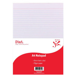 Stat Notepad A4 8mm Ruled 55Gsm White 50 Sheet