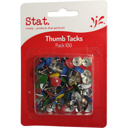 Stat Thumb Tacks Assorted Colours Pack of 100