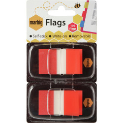 Marbig Flags Coloured Tip Twin Pack 25x44mm 50 sheet per pack Red Pack Of 2