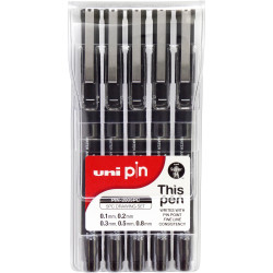 Uni Pin 200 Fineliner Drawing Pens 5 Assorted Nib Sizes Black Pack of 5