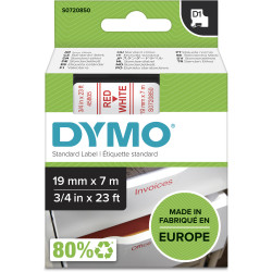 Dymo D1 Label Cassette Tape 19mmx7m Red on White