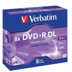 Verbatim Recordable DVD+R 240Min 8.5GB 8X Jewel Case Pack of 5
