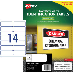 Avery Heavy Duty Laser Labels Waterproof White L7063 99.1x38.1mm 14UP 350 Labels