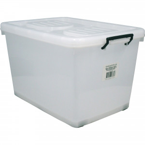 Italplast 90 Litre Plastic Storage Box With Lid & Rollers 400Hx680Wx490mmD Clear
